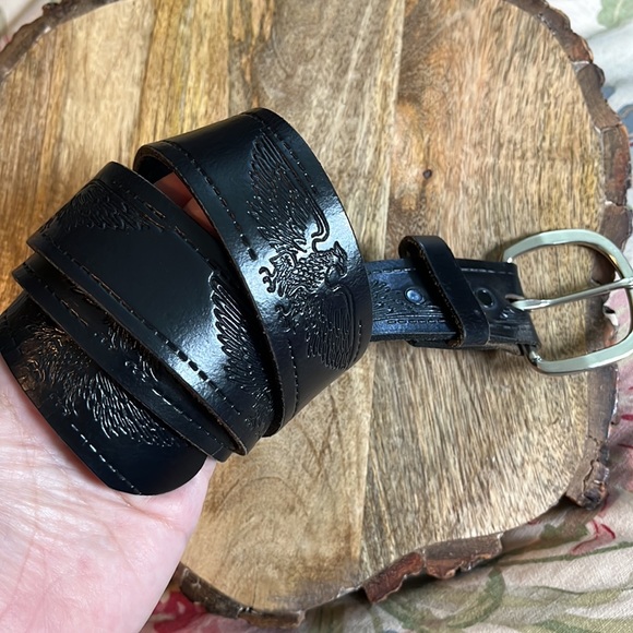 Vtg HARLEY DAVIDSON sz XXL 42-44 Embossed Eagle Belt Black Thick Leather Silver - Picture 10 of 16